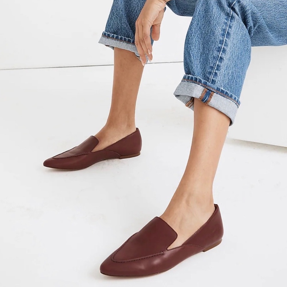Madewell The Frances Skimmer Leather Slip On Flat Loafer in Maroon, Size 9